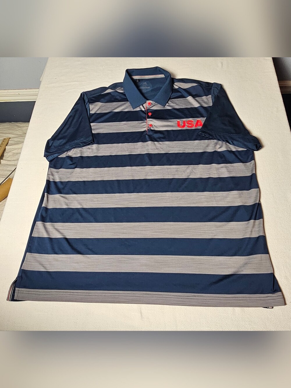Adidas Ultimate365 USA Golf Striped Polo Shirt Mens 2XL Blue/Gray Stripe